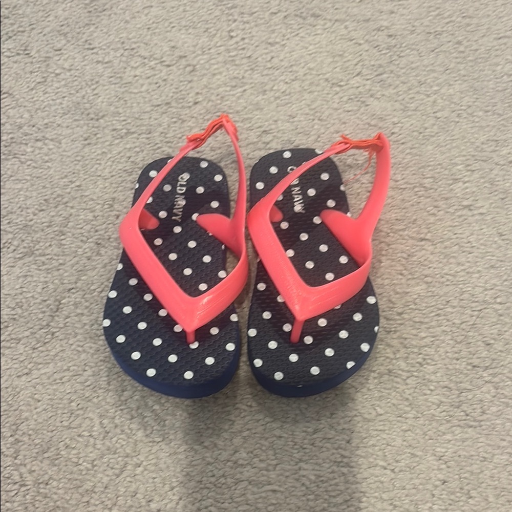 Old Navy Pink and Blue Flip Flops with Polka Dots